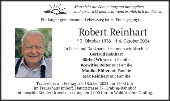 Traueranzeige von Robert Reinhart von merkurtz