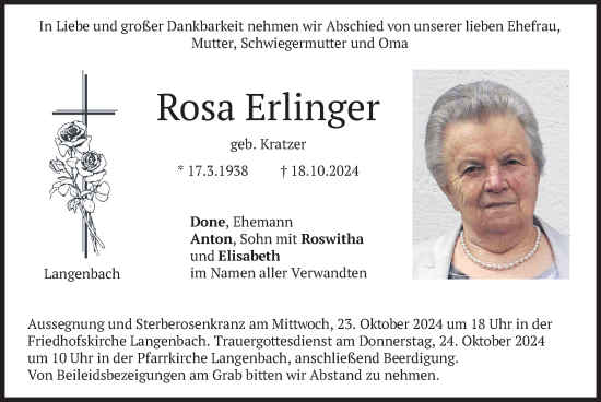 Traueranzeige von Rosa Erlinger von merkurtz