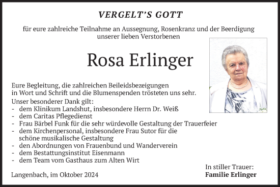 Traueranzeige von Rosa Erlinger von merkurtz