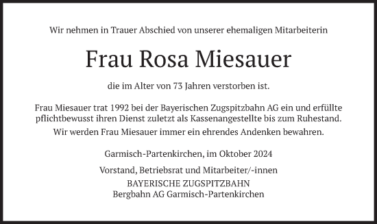 Traueranzeige von Rosa Miesauer von merkurtz