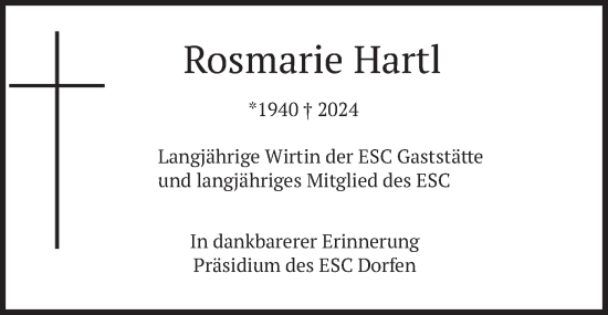 Traueranzeige von Rosmarie Hartl von merkurtz