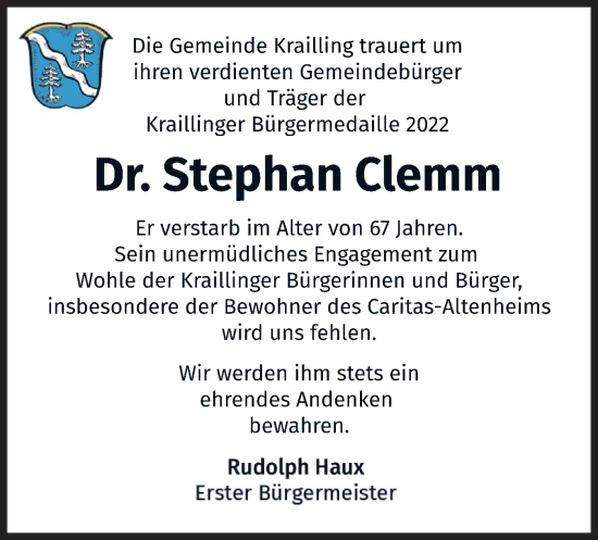 Traueranzeige von Stephan Clemm von merkurtz