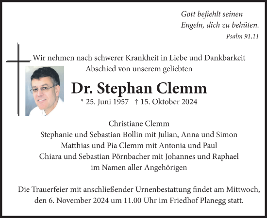 Traueranzeige von Stephan Clemm von merkurtz