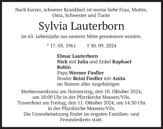 Traueranzeige von Sylvia Lauterborn von merkurtz