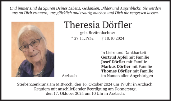 Traueranzeige von Theresia Dörfler von merkurtz