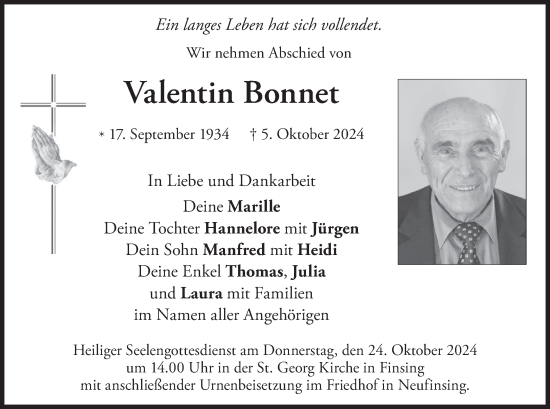 Traueranzeige von Valentin Bonnet von merkurtz