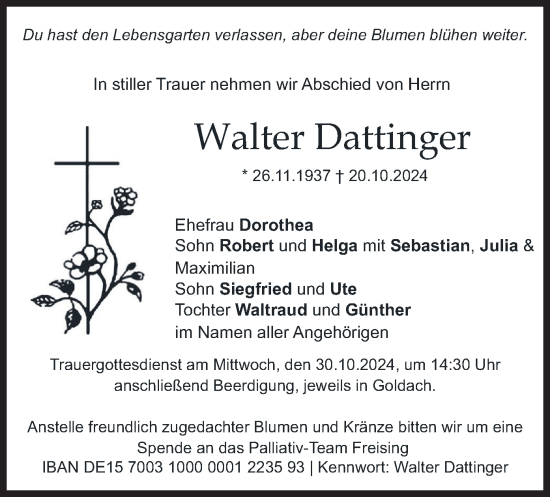 Traueranzeige von Walter Dattinger von merkurtz