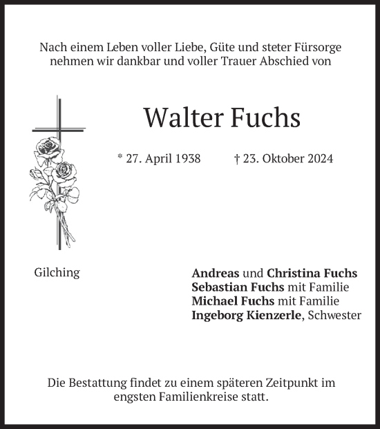 Traueranzeige von Walter Fuchs von merkurtz