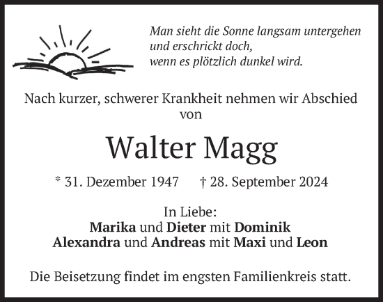 Traueranzeige von Walter Magg von merkurtz