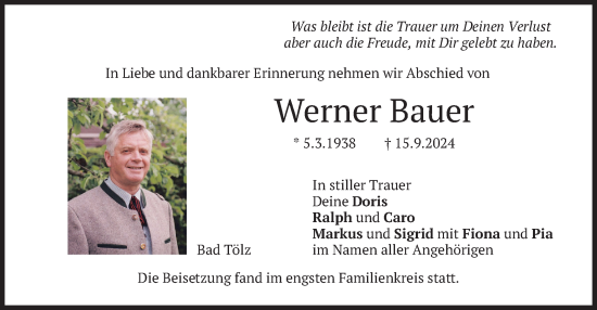 Traueranzeige von Werner Bauer von merkurtz