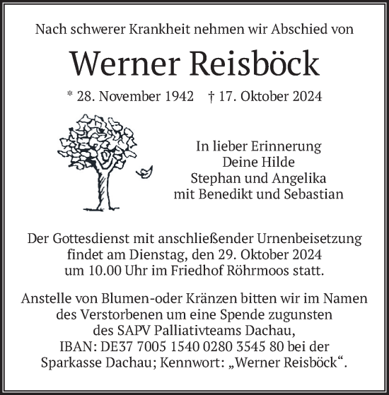 Traueranzeige von Werner Reisböck von merkurtz