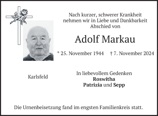 Traueranzeige von Adolf Markau von merkurtz