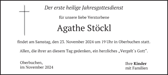 Traueranzeige von Agathe Stöckl von merkurtz