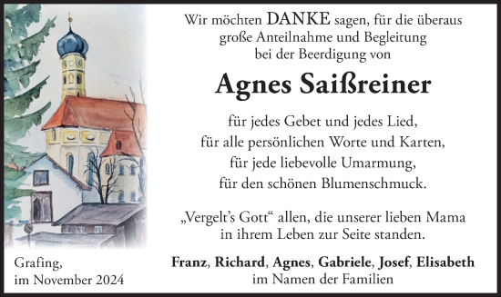 Traueranzeige von Agnes Saißreiner von merkurtz