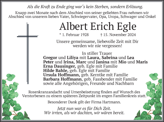 Traueranzeige von Albert Erich Egle von merkurtz