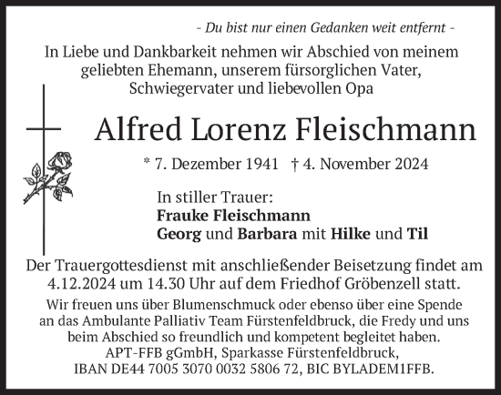 Traueranzeige von Alfred Lorenz Fleischmann von merkurtz