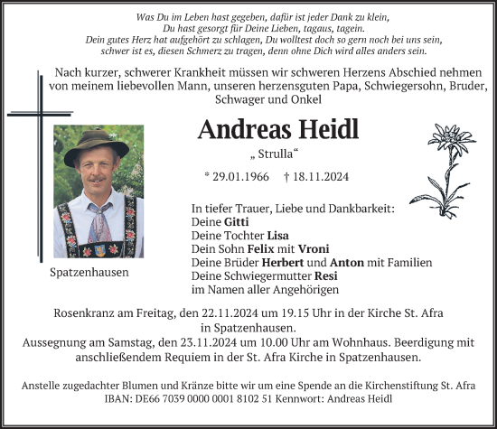 Traueranzeige von Andreas Heidl von merkurtz