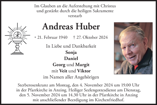 Traueranzeige von Andreas Huber von merkurtz