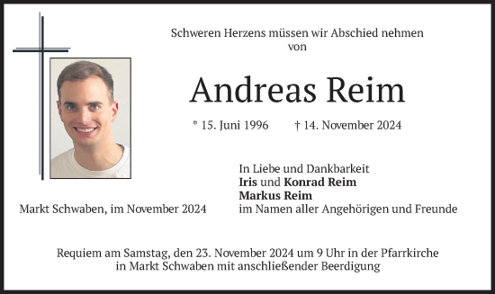 Traueranzeige von Andreas Reim von merkurtz