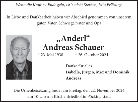 Traueranzeige von Andreas Schauer von merkurtz
