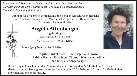 Traueranzeige von Angela Attenberger von merkurtz