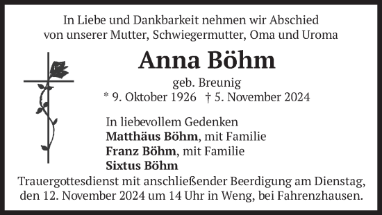 Traueranzeige von Anna Böhm von merkurtz