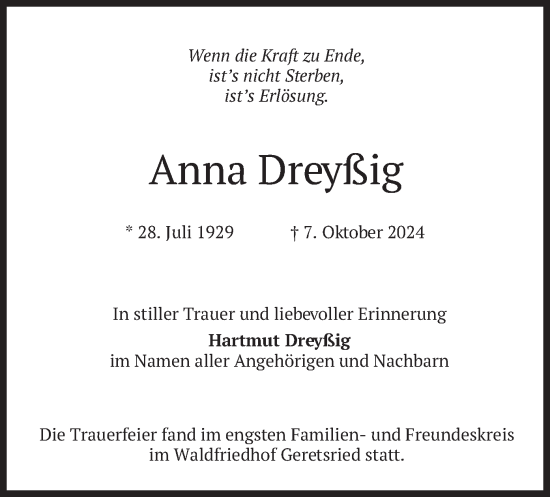 Traueranzeige von Anna Dreyßig von merkurtz