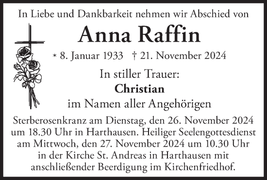 Traueranzeige von Anna Raffin von merkurtz