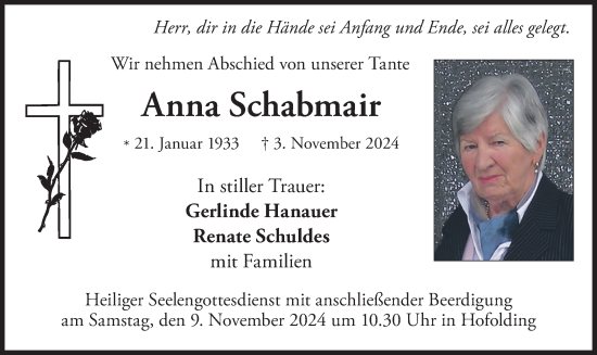 Traueranzeige von Anna Schabmair von merkurtz