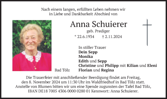 Traueranzeige von Anna Schuierer von merkurtz