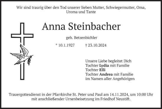 Traueranzeige von Anna Steinbacher von merkurtz