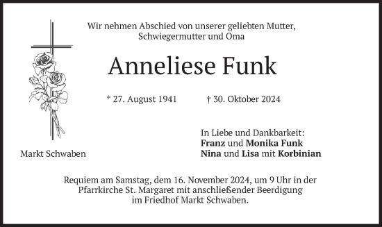 Traueranzeige von Anneliese Funk von merkurtz