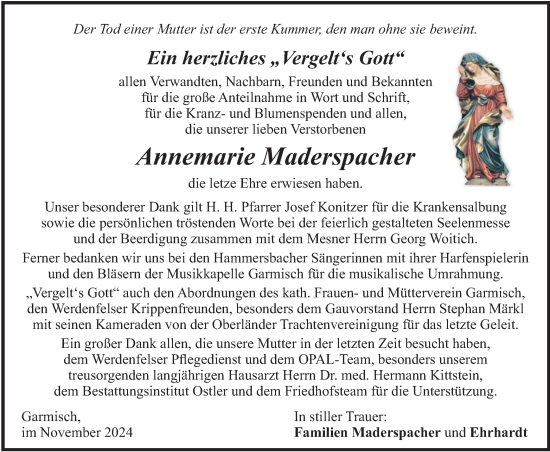 Traueranzeige von Annemarie Maderspacher von merkurtz