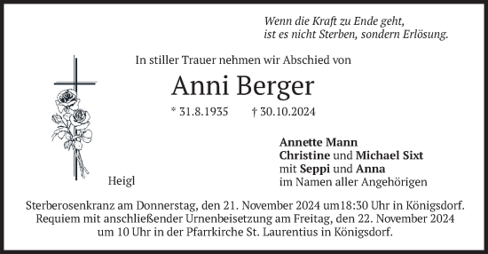 Traueranzeige von Anni Berger von merkurtz