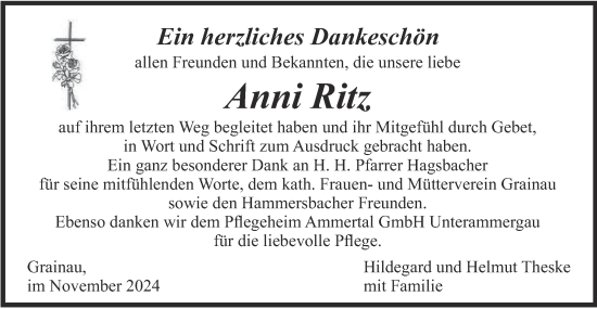 Traueranzeige von Anni Ritz von merkurtz