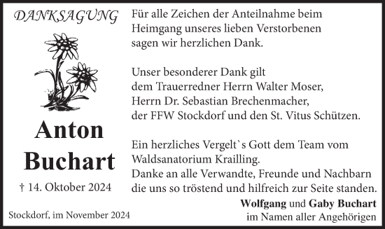 Traueranzeige von Anton Buchart von merkurtz
