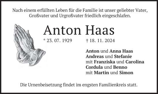 Traueranzeige von Anton Haas von merkurtz