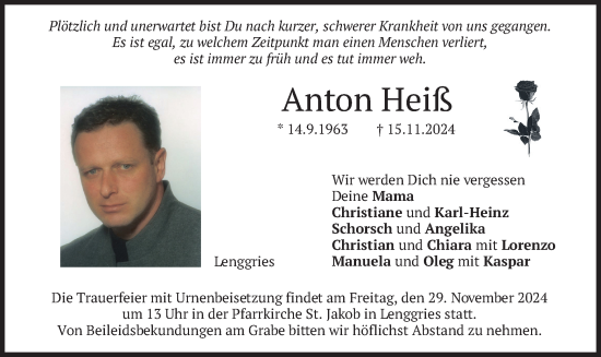 Traueranzeige von Anton Heiß von merkurtz