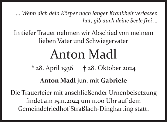 Traueranzeige von Anton Madl von merkurtz