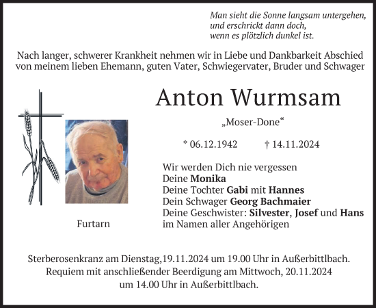 Traueranzeige von Anton Wurmsam von merkurtz