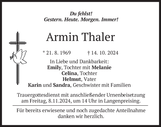 Traueranzeige von Armin Thaler von merkurtz