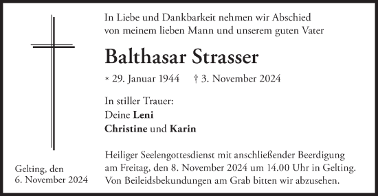 Traueranzeige von Balthasar Strasser von merkurtz