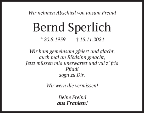 Traueranzeige von Bernd Sperlich von merkurtz