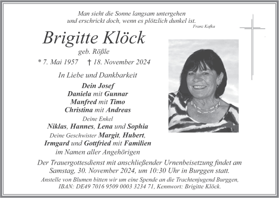 Traueranzeige von Brigitte Klöck von merkurtz