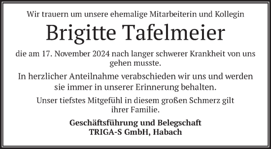 Traueranzeige von Brigitte Tafelmeier von merkurtz