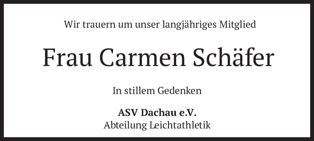  Traueranzeige für Carmen Schäfer vom 06.11.2024 aus merkurtz