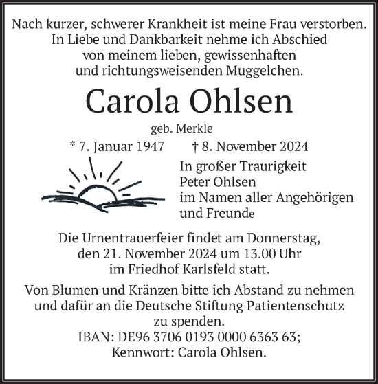 Traueranzeige von Carola Ohlsen von merkurtz