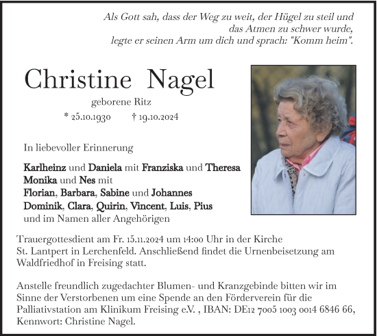 Traueranzeige von Christine Nagel von merkurtz