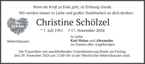 Traueranzeige von Christine Schölzel von merkurtz