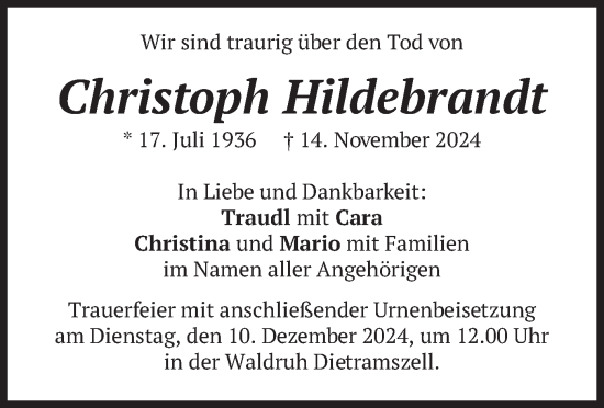 Traueranzeige von Christoph Hildebrandt von merkurtz